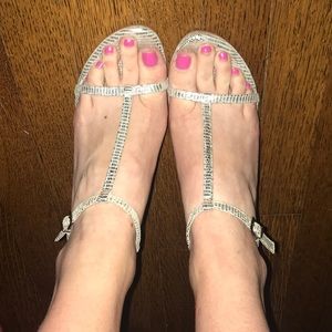 Gianni Bini T Strap Silver Heels